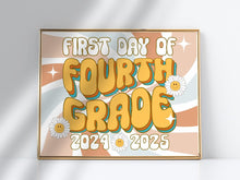 Retro First Day Of 4th Grade Sign PRINTABLE Groovy Fourth Grade Back To School Sign, First Day Of School Sign