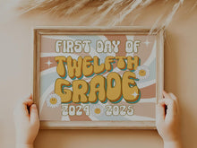 Retro First Day Of 12th Grade Sign PRINTABLE Groovy Twelfth Grade Back To School Sign, First Day Of School Sign