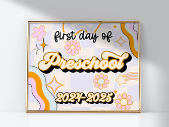 PRINTABLE First Day Of Preschool Sign Retro School Sign