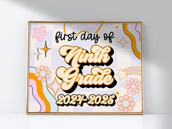 PRINTABLE First Day Of 9th Grade Sign Retro Ninth Grade School Sign