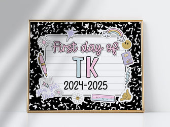 First Day Of Transitional Kindergarten Sign Pastel PRINTABLE, First Day Of TK Sign For Girl 1st Day Photo Prop