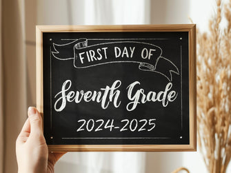 First Day Of Seventh Grade Sign Printable 7th Grade Sign School Chalkboard 2024