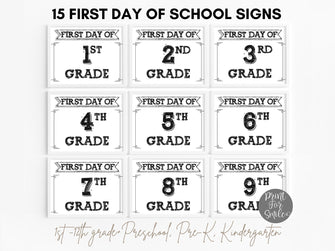15 First Day Of School Signs BUNDLE PRINTABLE 1st-12th Grade, Preschool, Pre-K, Kindergarten, Instant Download, Photo Prop School Sign, 8x10