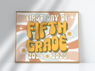 Retro First Day Of 5th Grade Sign Groovy, PRINTABLE Fifth Grade Back To School Sign, First Day Of School Sign