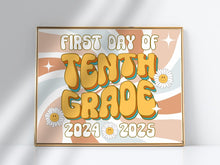 Retro First Day Of 10th Grade Sign PRINTABLE Groovy Tenth Grade Back To School Sign, First Day Of School Sign