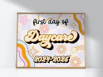 PRINTABLE First Day Of Daycare Sign Retro School Sign