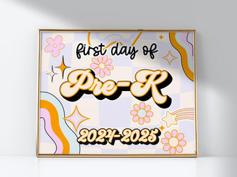 PRINTABLE First Day Of Pre-K Sign Retro School Sign