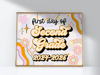 PRINTABLE First Day Of Second Grade Sign Retro 2nd Grade School Sign