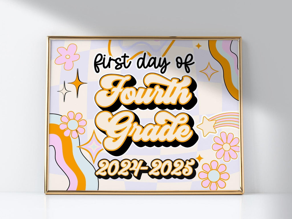 PRINTABLE First Day Of 4th Grade Sign Retro Fourth Grade School Sign