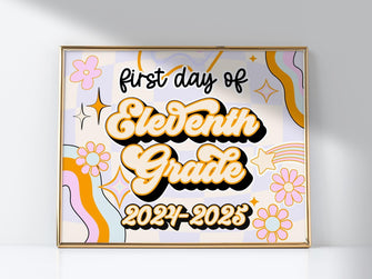 PRINTABLE First Day Of 11th Grade Sign Retro Eleventh Grade School Sign