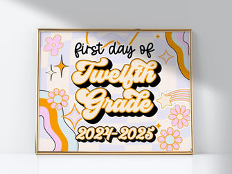 PRINTABLE First Day Of 12th Grade Sign Retro Twelfth Grade School Sign