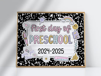 First Day Of Preschool Sign Pastel PRINTABLE, First Day Of School Sign For Girl 1st Day Photo Prop