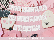 Pink Happy Halloween Banner PRINTABLE Pinkoween Decor In Watercolor Style