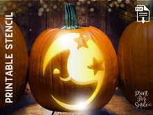 Cute Moon And Stars Pumpkin Carving Stencil Template Pattern Halloween PRINTABLE