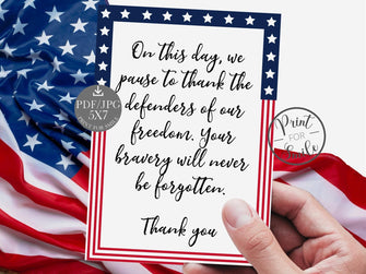 Veterans Day Thank You Card PRINTABLE Military Card