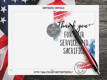 Thank You For Your Service Card Veterans Day Card Military PRINTABLE