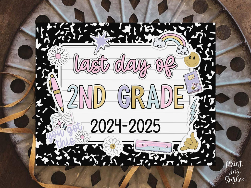 Last Day Of Second Grade Sign Pastel PRINTABLE, Last Day Of 2nd Grade,