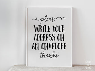 PRINTABLE Please Write Your Address On An Envelope Sign, Graduation Sign, Grad Party Decor, Decorations