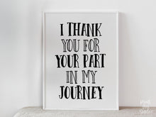 PRINTABLE I Thank You For Your Part In My Journey Sign, Graduation Sign, Grad Party Decor, Table Sign, College Thank You Sign