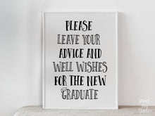 PRINTABLE Advice And Well Wishes For The New Graduate Sign Graduation Party Decorations, Grad Party