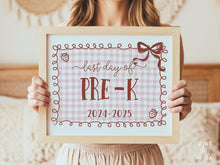 Last Day Of Pre-K Sign Bow PRINTABLE, PREK Girl Coquette, Gingham Cottagcore End Of School, Strawberry Photo Prop 2025
