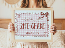 Last Day Of Second Grade Sign Bow PRINTABLE, 2nd Grade, Girl Coquette, Gingham Cottagcore, End Of School, Strawberry Photo Prop, 2025
