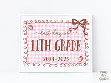 Last Day Of 11th Grade Sign Bow PRINTABLE, Eleventh Grade, Girl Coquette, Gingham Cottagcore, End Of School, Strawberry Photo Prop, 2025