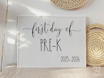 First Day Of Pre-K Sign PRINTABLE Back To School Sign Photo Prop