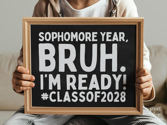 First Day Of Sophomore Year Sign Bruh PRINTABLE, Class Of 2028, Chalkboard Back To School Sign, 1st Day Photo Props