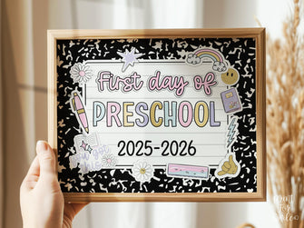 First Day Of Preschool Sign Pastel PRINTABLE, First Day Of School Sign For Girl 1st Day Photo Prop