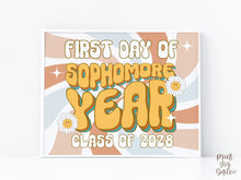 Retro First Day Of Sophomore Year Sign PRINTABLE Groovy Back To School Sign, First Day Of School Sign