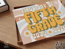 Retro First Day Of 5th Grade Sign Groovy, PRINTABLE Fifth Grade Back To School Sign, First Day Of School Sign