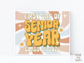 Retro First Day Of Senior Year Sign PRINTABLE Groovy Back To School Sign, First Day Of School Sign, Class Of 2026