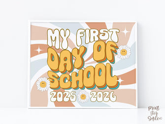 Retro First Day Of School Sign Groovy PRINTABLE Back To School Sign, First Day Of School Sign