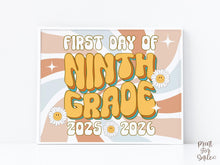Retro First Day Of 9th Grade Sign Groovy, PRINTABLE Ninth Grade Back To School Sign, First Day Of School Sign
