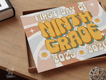 Retro First Day Of 9th Grade Sign Groovy, PRINTABLE Ninth Grade Back To School Sign, First Day Of School Sign