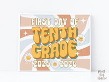 Retro First Day Of 10th Grade Sign PRINTABLE Groovy Tenth Grade Back To School Sign, First Day Of School Sign