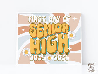 Retro First Day Of Senior High Sign PRINTABLE Groovy Back To School Sign, First Day Of School Sign, 10th Grade