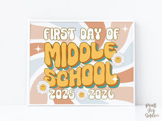 Retro First Day Of Middle School Sign, PRINTABLE Groovy Back To School Sign, First Day Of School Sign, 6th Grade