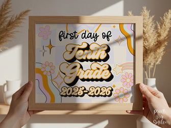 PRINTABLE First Day Of 10th Grade Sign Retro Tenth Grade Back To School Sign, 1st Day Photo Prop