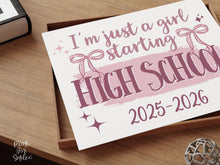 Girl First Day Of High School Sign, PRINTABLE Back To School Sign, Cute Coquette Bow Pink Y2K Photo Prop, Balletcore Aesthetic