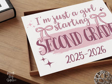 Girl First Day Of Second Grade Sign PRINTABLE, 2nd Grade Back To School Sign, Cute Coquette Bow Pink Y2K Photo Prop, Balletcore Aesthetic