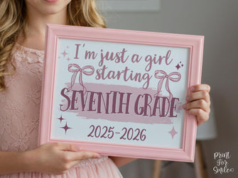 Girl First Day Of 7th Grade Sign PRINTABLE, Seventh Grade Back To School Sign, Cute Coquette Bow Pink Y2K Photo Prop, Balletcore Aesthetic