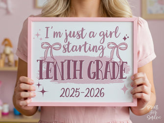 Girl First Day Of 10th Grade Sign PRINTABLE, Tenth Grade Back To School Sign, Cute Coquette Bow Pink Y2K Photo Prop, Balletcore Aesthetic