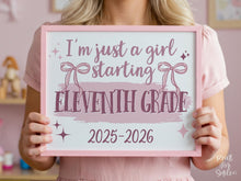 Girl First Day Of 11th Grade Sign PRINTABLE, Eleventh Grade Back To School Sign, Cute Coquette Bow Pink Y2K Photo Prop, Balletcore Aesthetic