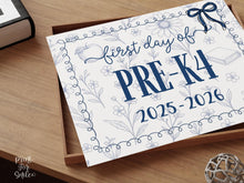 First Day Of Pre-K4 Sign, Toile, PRINTABLE Back To School Sign, Photo Prop, Instant Download, Cute Bow, Whimsical, Elegant Sign, PreK4 Sign