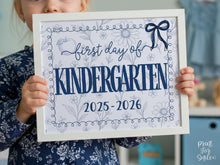 First Day Of Kindergarten Sign, Toile, PRINTABLE Back To School Sign, Photo Prop, Instant Download, Cute Bow, Whimsical, Elegant Sign