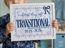 First Day Of TK Sign, Toile, PRINTABLE Back To School Sign, Photo Prop, Instant Download, Cute Bow, Whimsical Transitional Kindergarten