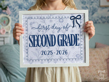 First Day Of Second Grade Sign, Toile, PRINTABLE, 2nd Grade Back To School Sign, Photo Prop, Instant Download, Elegant Whimsical, Cute Bow