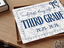 First Day Of Third Grade Sign, Toile, PRINTABLE, 3rd Grade Back To School Sign, Photo Prop, Instant Download, Elegant Whimsical, Cute Bow